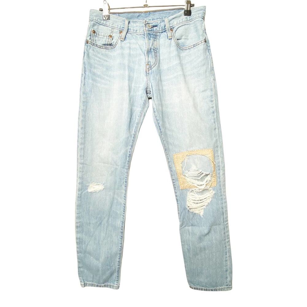 Levi's 501 Jeans Patch Knee Button Fly Distressed Hi-Rise Light Wash Denim Sz 24